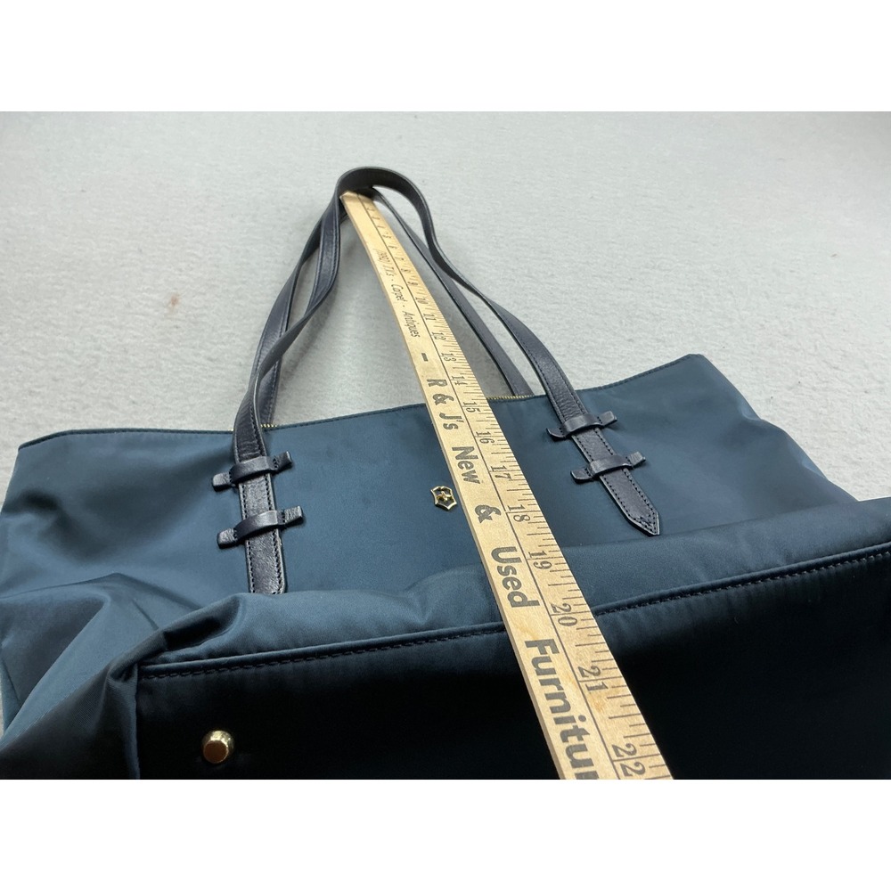 Victorinox Nylon Tote Bag Leather Trim Navy Blue Tablet Sleeve Large Travel Work